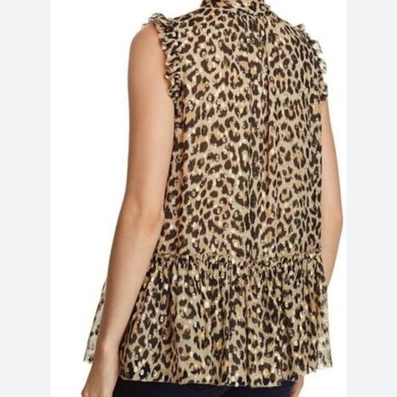 Kate Spade Sleeveless Silk Leopard Print Peplum Blouse Womens Size Large - Picture 2 of 14